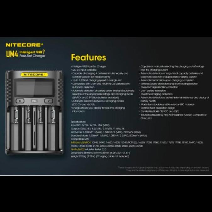 Charger Baterai 4 Slot Li-Ion Nimh Nitecore Intelligent Usb - Um4