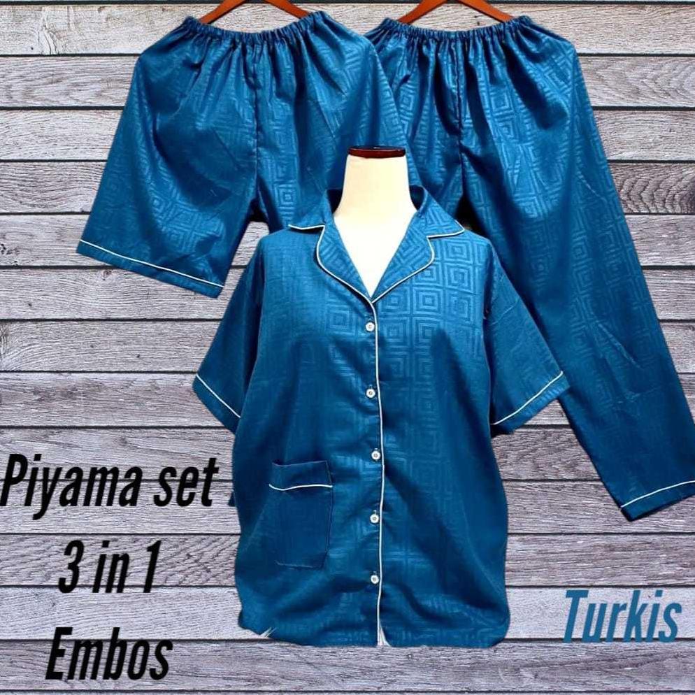 PROMO TERBARU Baju Tidur Wanita dewasa setelan piyama embos 3 in 1 ukuran M , L, XL, XXL