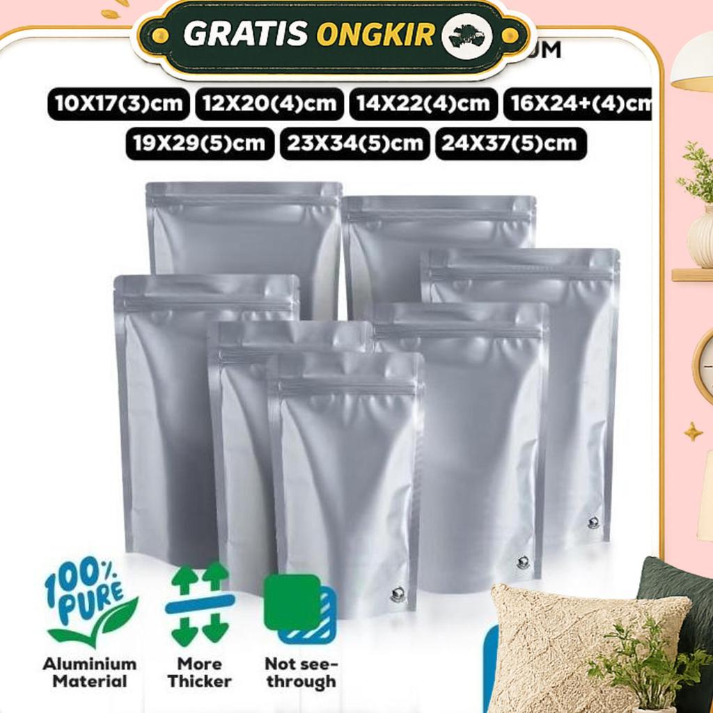 Delkochoice Standing Pouch Full Metalized Hitam 14Cm X 22Cm