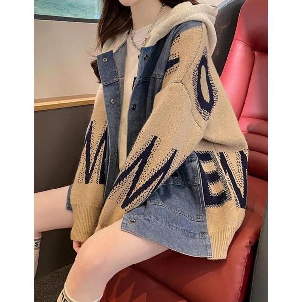 DISKON JAKET DENIM ZIGZAG OVERSIZE - JAKET ZIPPER HOODIE GAYA KOREAN - PATCH WORK JAKET