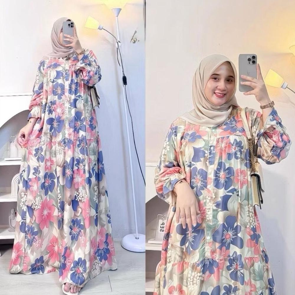 Murah Daisy Dres Gamis Rayon Wanita Muslim Jumbo Busui Motif Bunga Terbaru