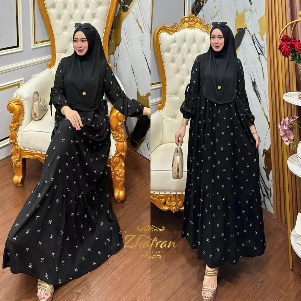 Tahan Lama  Altamish.Id - Larissa Gamis Rayon Motif Bunga-Bunga Gamis Terbaru Rempel Susun Lebar [ F