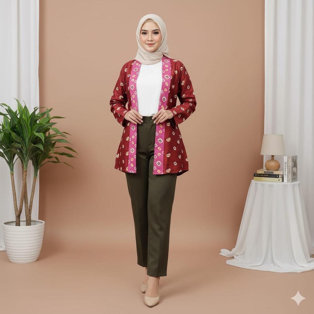 Promo Blazer Batik Wanita Atasan Outer Batik Modern Lengan Panjang