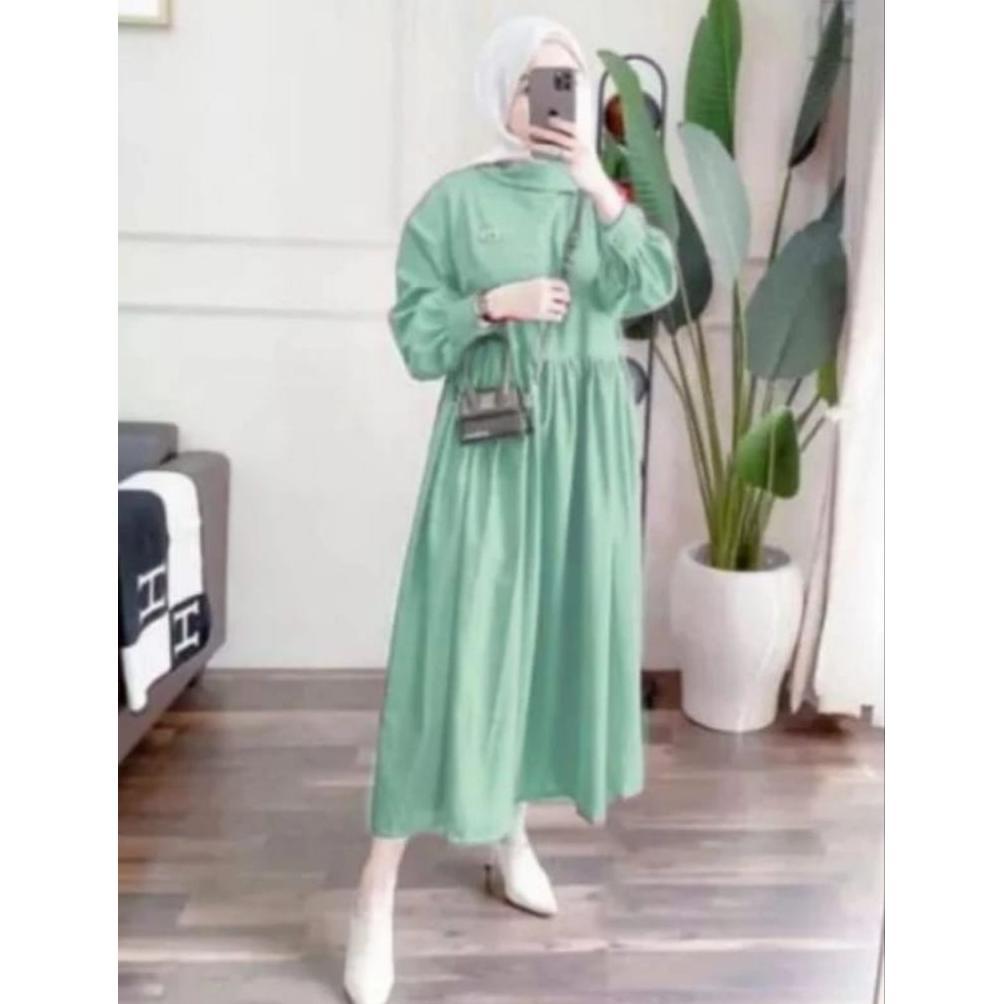 Disc Midi Dress Putih Crinkle Airflow Ukuran M-Xl