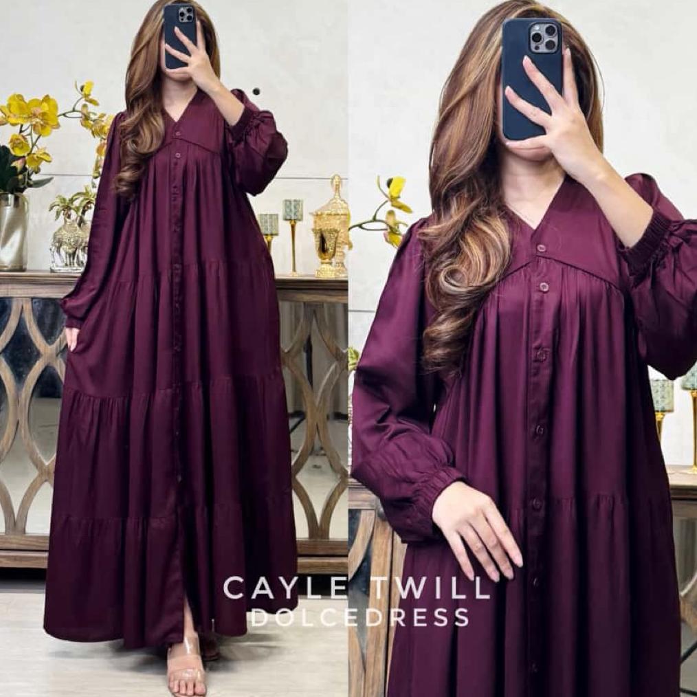 Sale Dolcedress Gamis Cayle Twill Maxi Dress Lengan Panjang Bahan Rayon