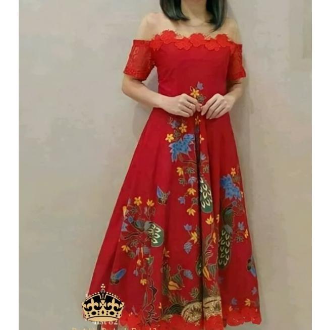 Tahan Lama  Dress Batik Modern / Gaun Pesta / Gaun Batik Merah