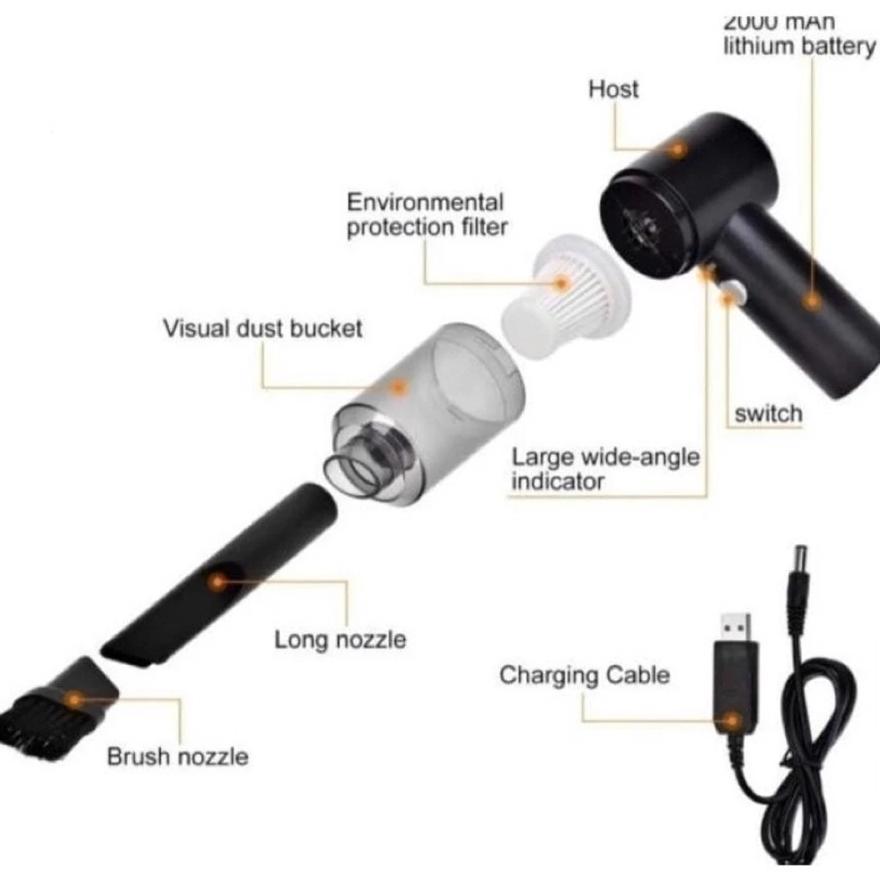 BESTPROMO Vacum Cleaner Portable Mini Usb 2In 1 Penghisap Debu Mobil Wireless Kasur Penyedot Debu Va