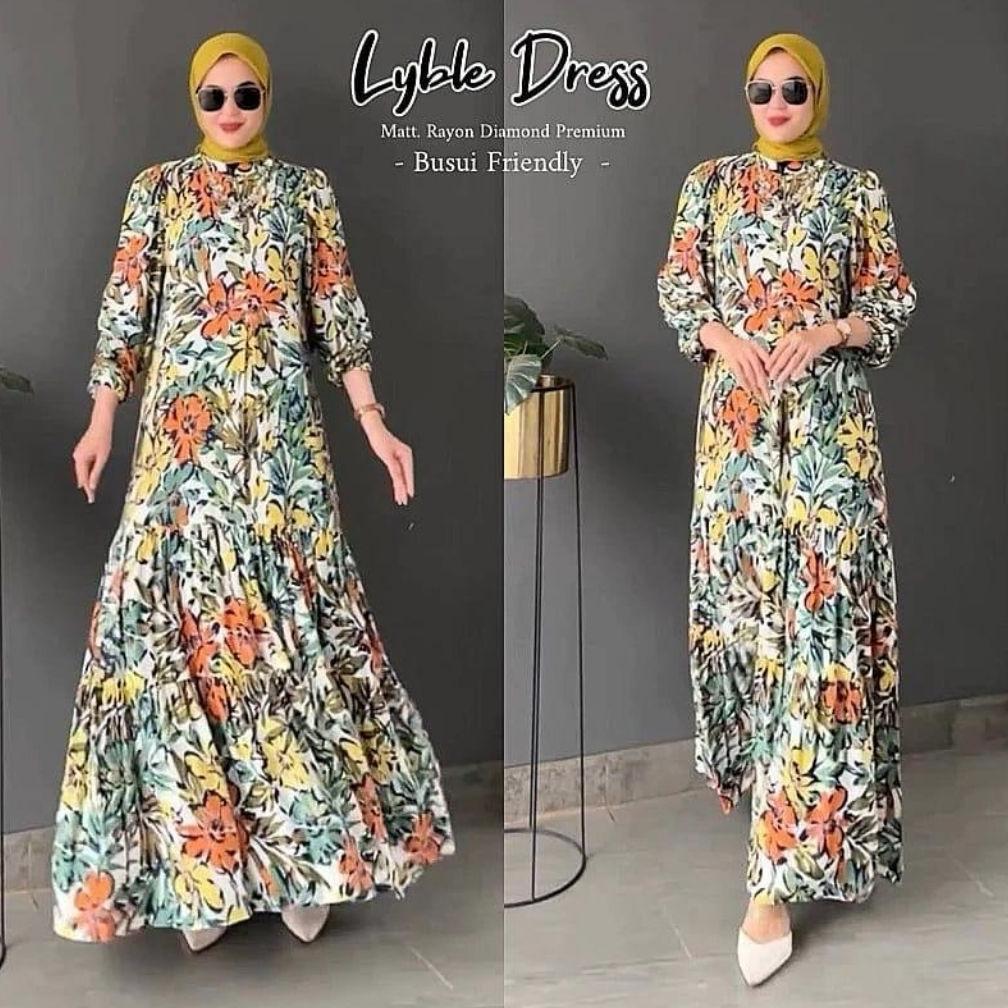 Grosir Gamis Lybel Rayon Motif Premium//Dress Rayon Motif Kekinian