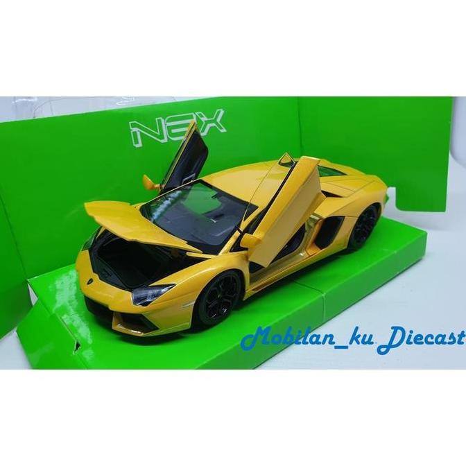 Diecast Lamborghini Aventador Coupe LP700-4 Welly Nex 1:24 Kuning Mainan Mobil Anak