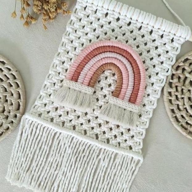 Premium Macrame Macrame Pelangi Hiasan Dinding Dekorasi Ruangan Dekorasi Gantung Hiasan Dinding Tali