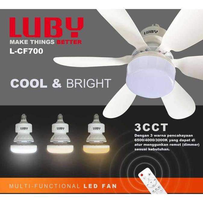 DB137 - Kipas Angin Plafon 12w LED 2in1 E27 luby L-CF700 Multifungsi dengan Remote dimmer fan gantun