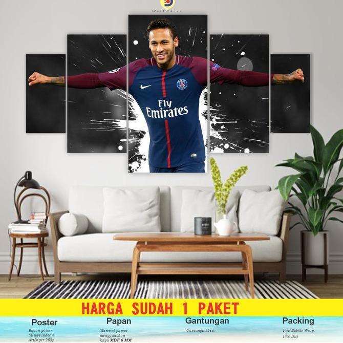 Cimon 1Set Poster Kayu Neymar Jr  Pajangan Hiasan Dinding Neymar Jr Poster Bola 5Pcs