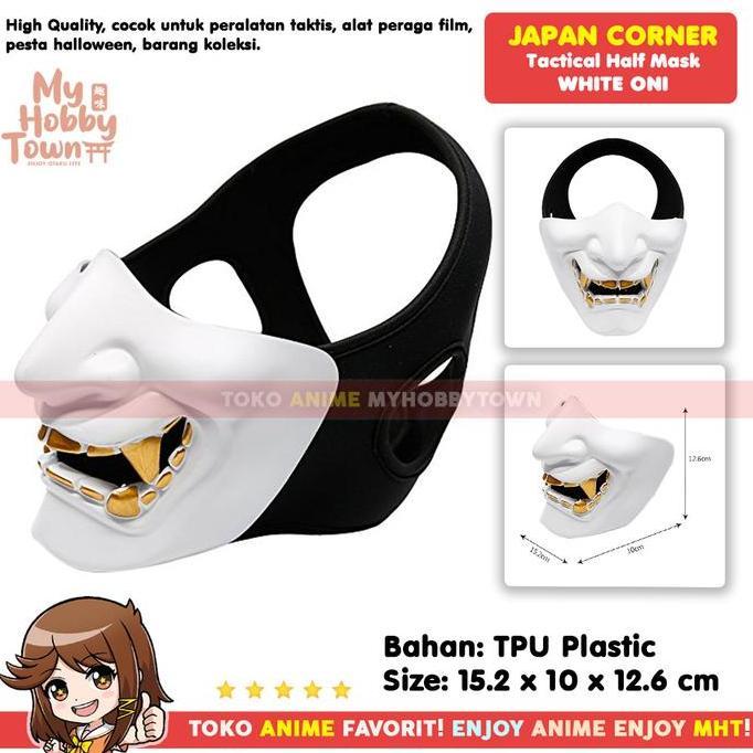 Topeng Anime Jepang Noh Kabuki Hannya Putih Oni Demon Mask Half Face