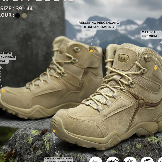 Sepatu Boots Safety Delta Tactical 5Aa Satpol Pp Polisi Tni Pdl Pdh Hiking Gunung Pria Original Kerj