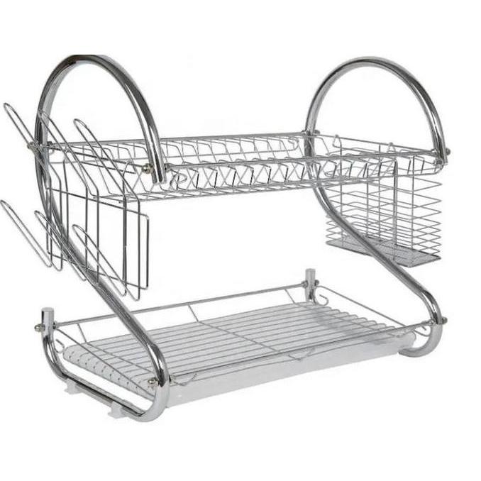 Rak Piring 2 Susun Rak Piring Estetik Rak Piring Kecil Dapur Stainless Steel AS