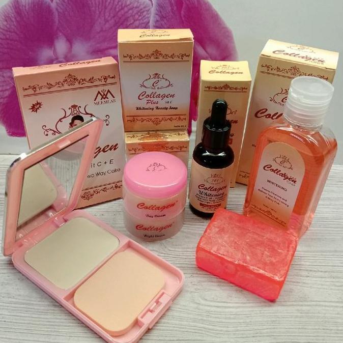 Paket Lengkap Cream Collagen 6in1- Mencerahkan Wajah - Sabun Serum Toner Cream Siang Malam Bedak - M