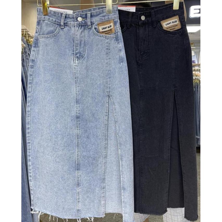 rok midi korean style rok A-Line rok jeans high waist rok span jumbo hitam rok panjang ootd terbaru 