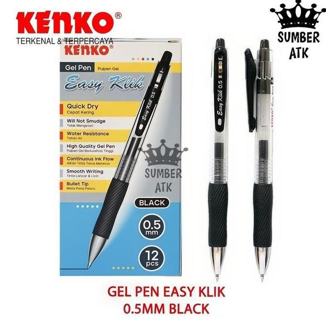 KENKO GEL PEN EASY KLIK Pena / Pulpen HITAM Pulpen Cetek