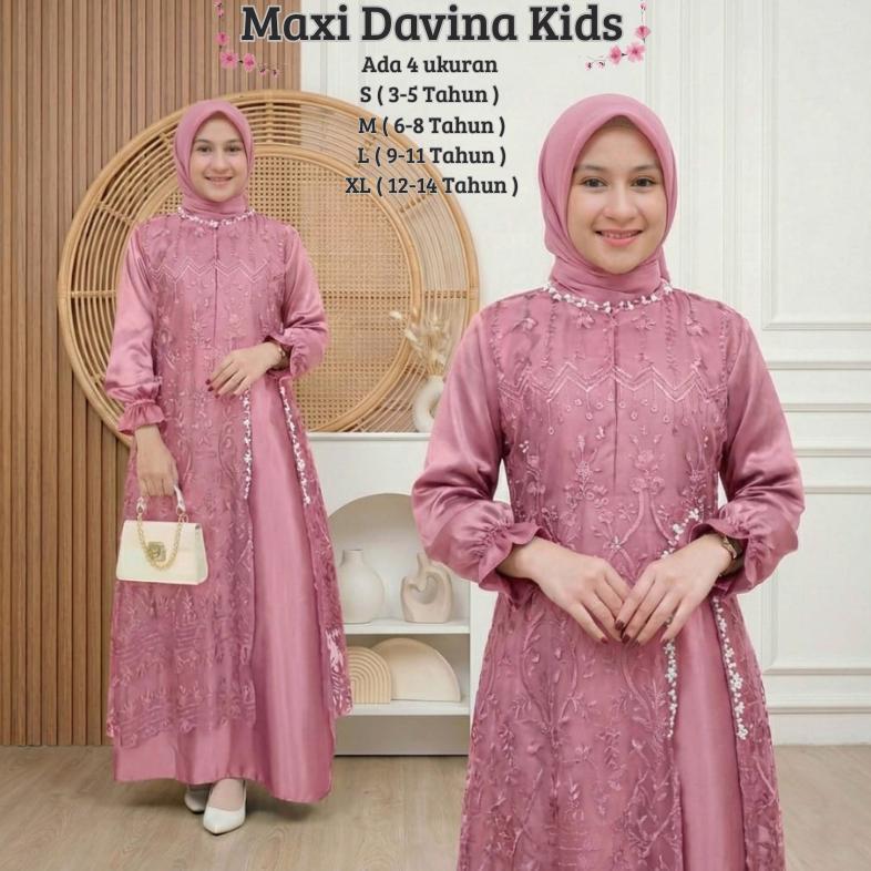 PREMIUM GAMIS ANAK PEREMPUAN MODEL TERBARU REMAJA TANGGUNG LENGAN PANJANG MAXI DAVINA KIDS 3-14 TAHU