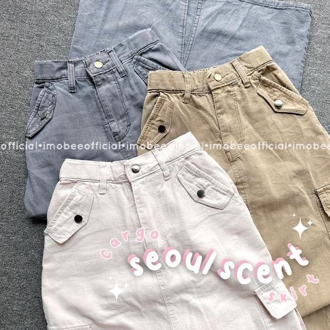Seoulscent Cargo Skirt // Rok Cargo Jeans Original Tebal Kancing Allshop