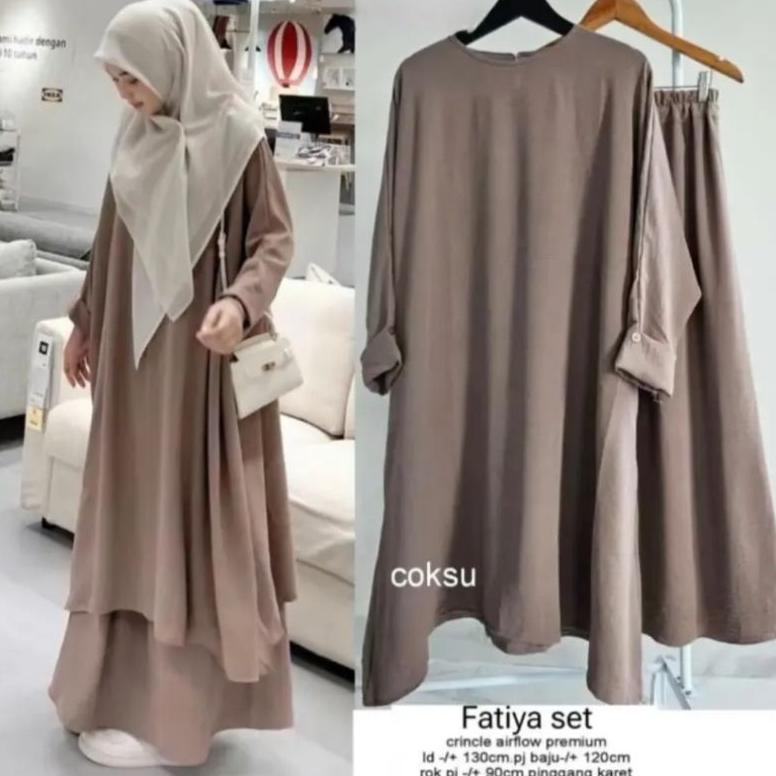 Flash Sale Gamis Fatiya Crincle Airflow Ld 110//Fatiya Longset Gamis Premium//Gamis Wanita Kekinian 