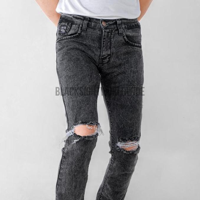 BEST SELLER  FIFTEEN DENIM - Celana Jeans Sobek Lutut Robek Ripped Sandwash Destroy Slim Fit Premium