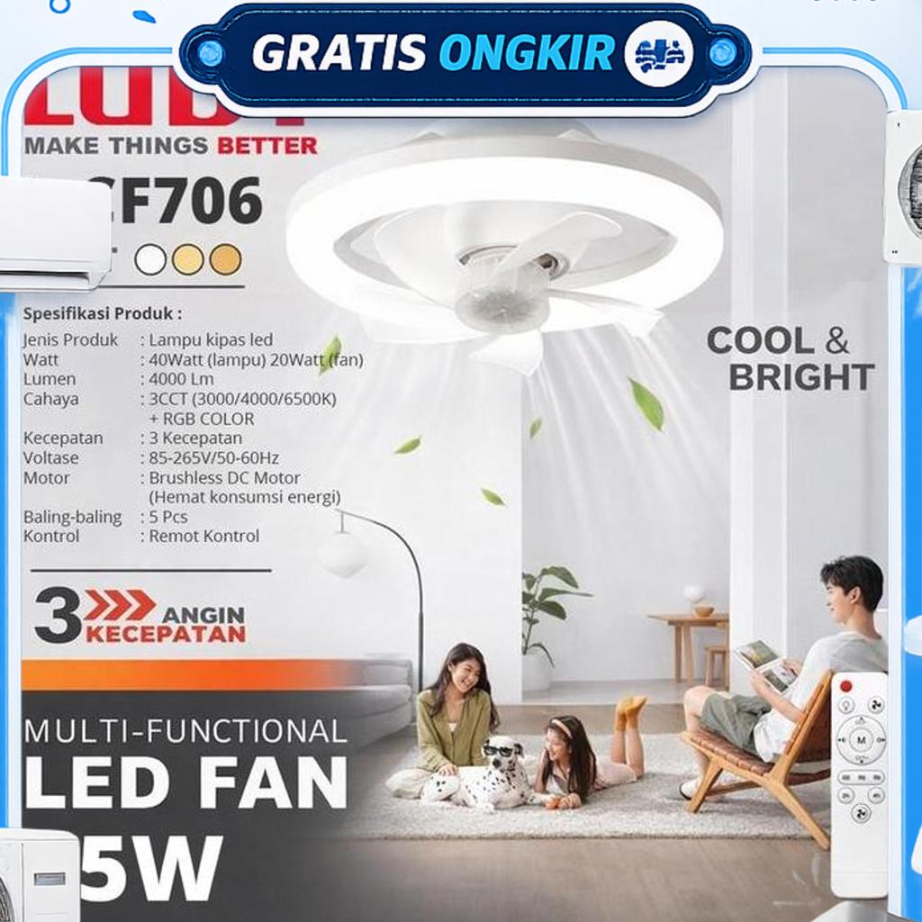 Luby Led Fan - Kipas Angin Lampu 60 Watt Tiga Warna Luby L-Cf706