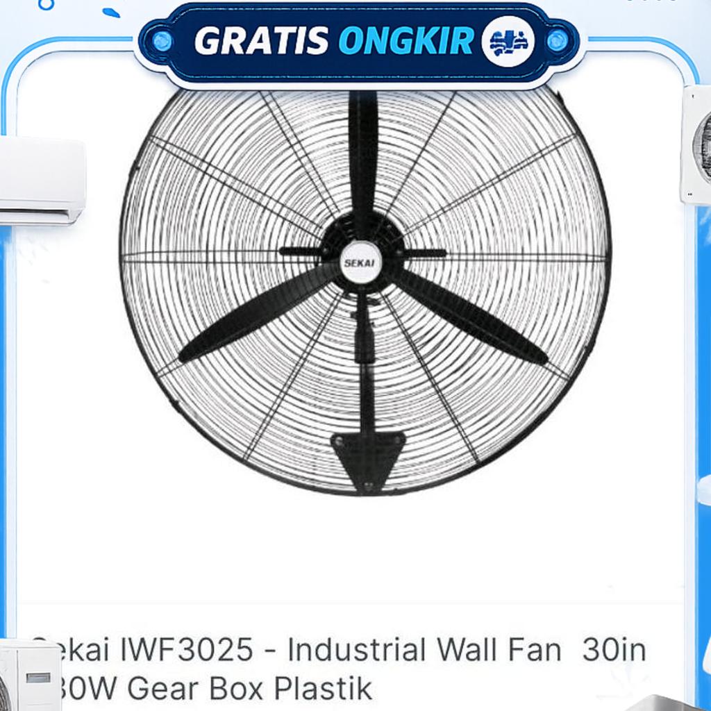 Sekai Iwf-3025 Industrial Wall Fan 30Inch Iwf 3025 Gear Box Plastik - Baling Besi 230W - Hitam - Iwf