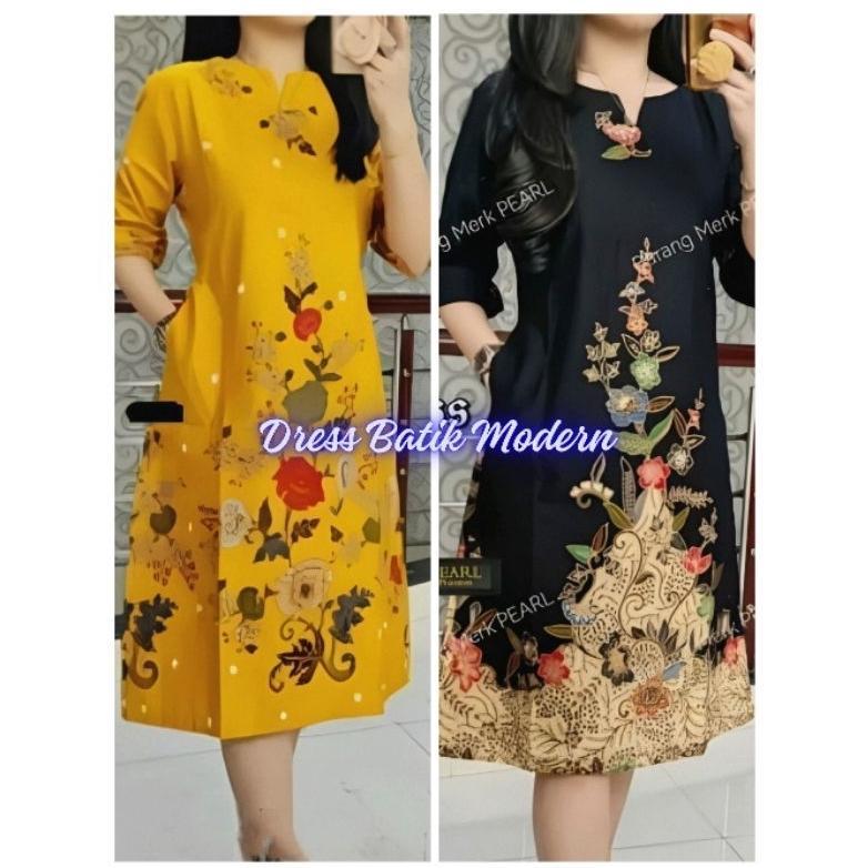 Saless Dress Batik Kain Unggul Jaya Lengan 3/4 Panjang Midi