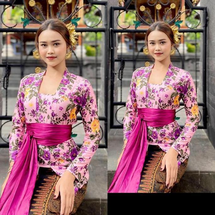 Kebaya Bali Motif bunga lengan panjang kaos wanita kebaya bunga wanita remaja dewasa atasan wanita