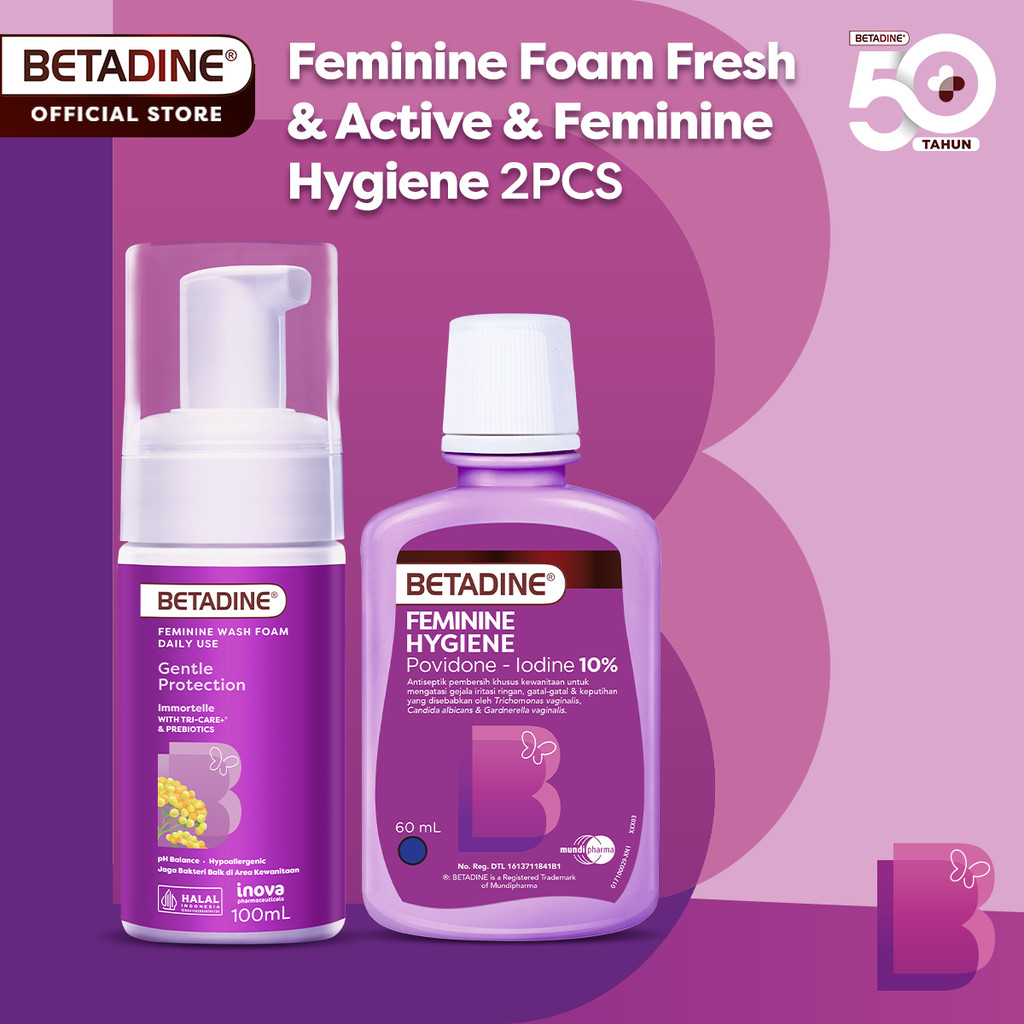 BETADINE FEMININE WASH FOAM GENTLE PROTECTION 100 ml + BETADINE FEMININE HYGIENE 60 ml