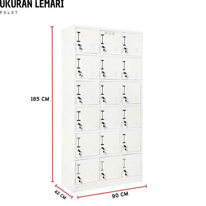 Murah Mgg Furnitur - Lemari Loker Kantor Sekolah 18 Rak Besi Metal Pintu Tarik Furniture Ukuran Lema