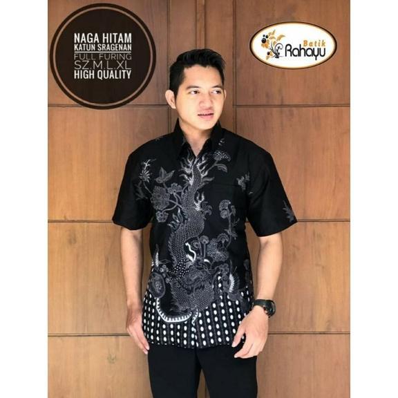 ORIGINAL Naga Hitam RAHAYU Kemeja batik pria motif naga abu hitam lengan pendek non furing kemeja pr