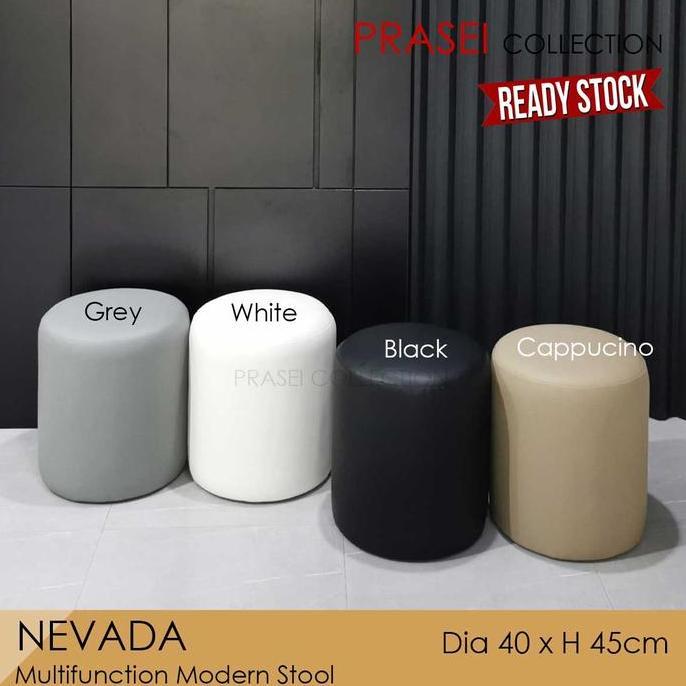 Nevada - Kursi Bulat Kulit Premium Serbaguna Diameter 40 cm, Sofa Stool Empuk, Mudah Dibersihkan