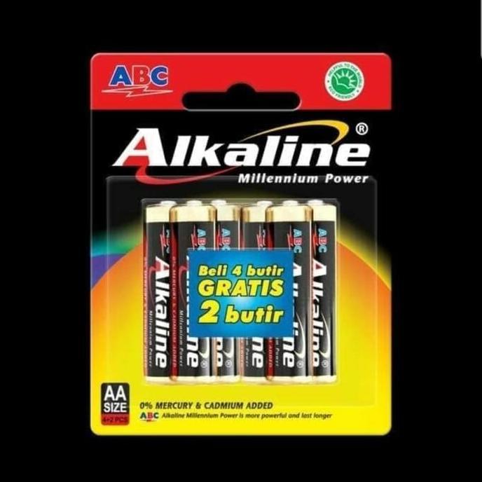 BATERAI/BATRE/BATRAI/BATTERY ABC ALKALINE AA/A2 - 1 PACK isi 6 PCS (Jam Dinding/Ukuran Besar)