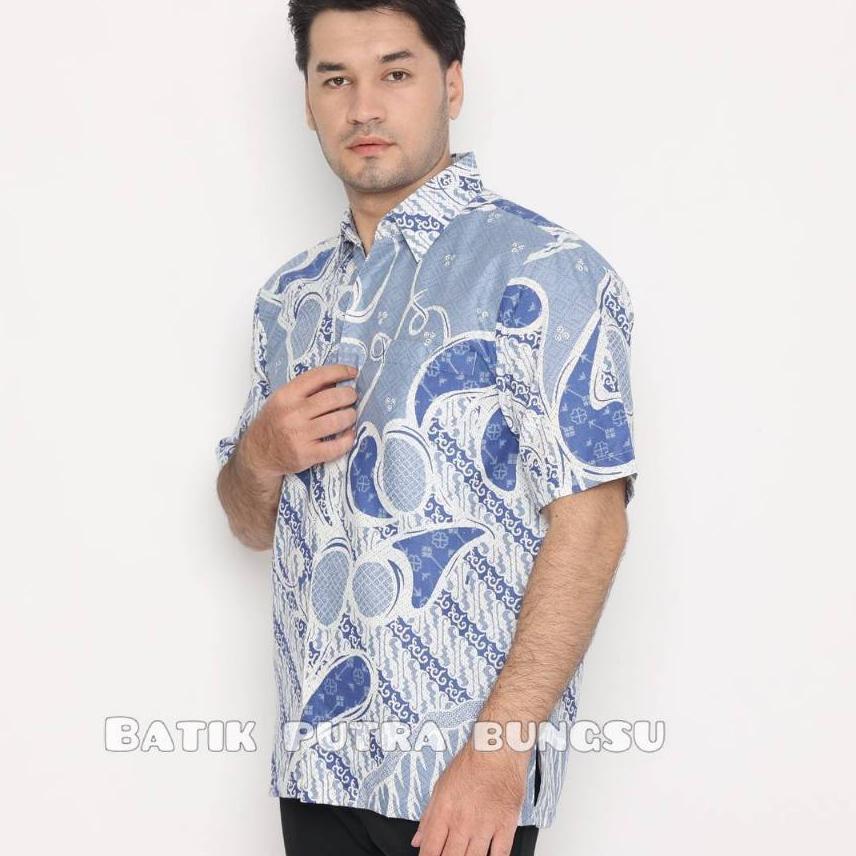 [Full Furing] Antasena Biru Kemeja Batik Pria Lengan Pendek Premium Batik Pria Anak Muda Katun Halus