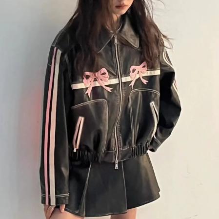 PAKET HEMAT YorJ.id Jaket Kulit Wanita Pita Pink Trend Kekinian