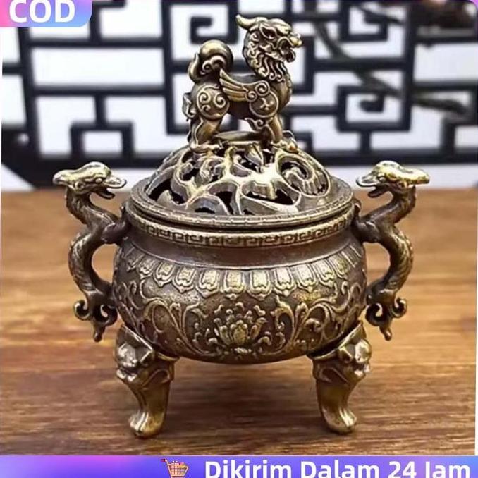 nadesa99 - 1pcs chinese incense burner berbentuk tiga kaki dengan dua pegangan berpenutup tempat bak