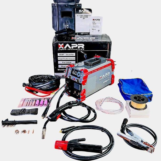 APR Mesin Las MIG TIG MMA 130A-160A Bisa Gas dan Tanpa Gas Aksesoris Lengkap Bonus Stang TIG dan Kaw