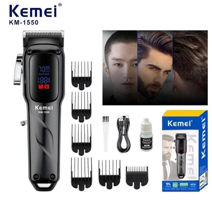 Alat Cukur Rambut Kemei KM-1550 Professional Hair Clipper Charging USB Tipe C Display LED Mesin Cuku