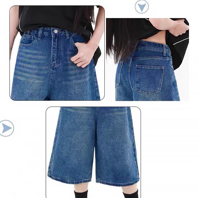 new arrival readycelana jeans pendek wanita 3/4 retro baggy pants celana jeans terbaru causual hipho