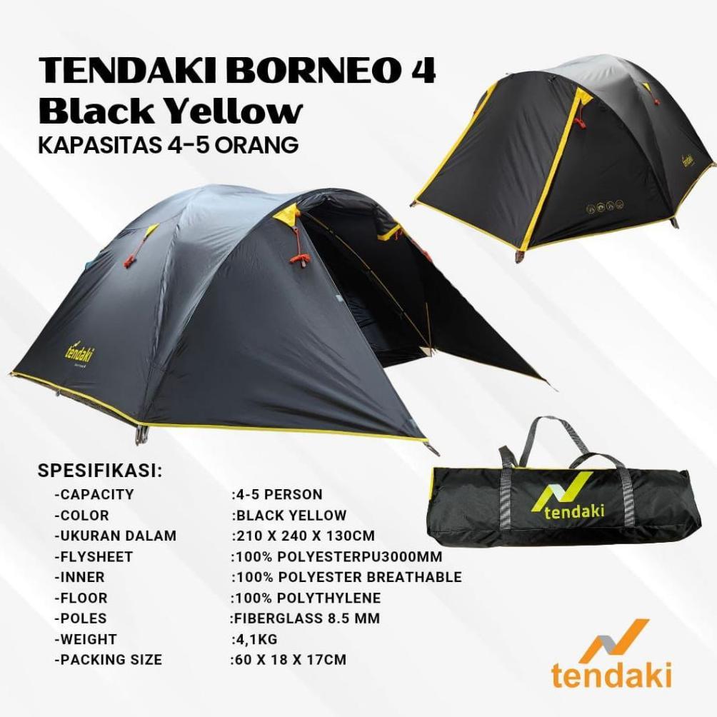 FAVORIT Tenda Tendaki Borneo 4 Kapasitas 4-5 orang Tenda Camping Outdoor LWY Compass 2P - 4P