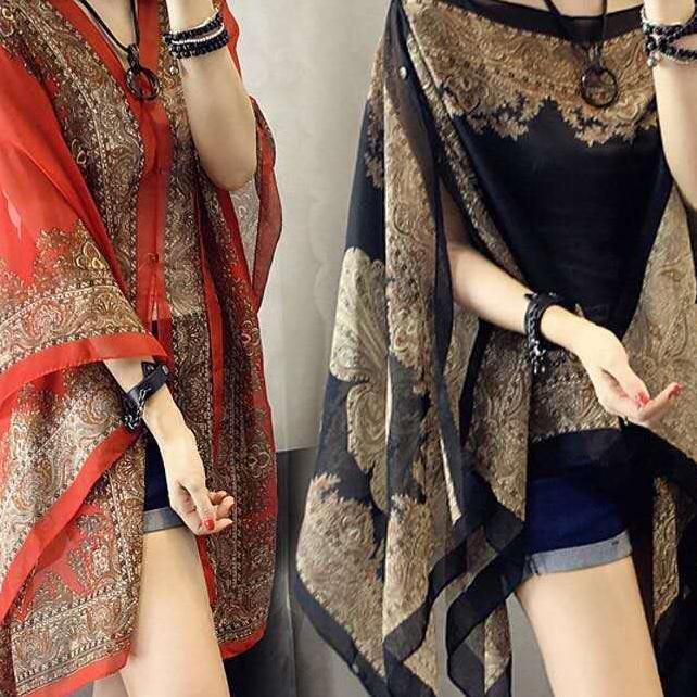 Outer Scarf Batik Chiffon Pantai Bahan Sifon Baju Luaran Bali Premium Syal Sutra Shawl Wanita Silk S