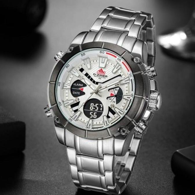 Dziner Jam Tangan Pria Double Time 8258 Tali Rantai Stainless Steel Original Water Resistant 30M