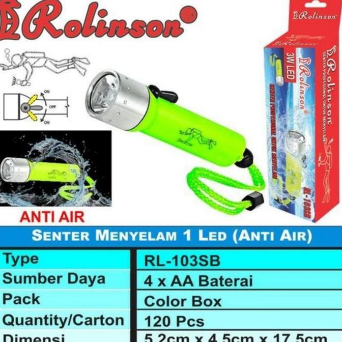 Senter Selam Led Diving Rolinson Rl-103Sb Anti Air Senter Menyelam