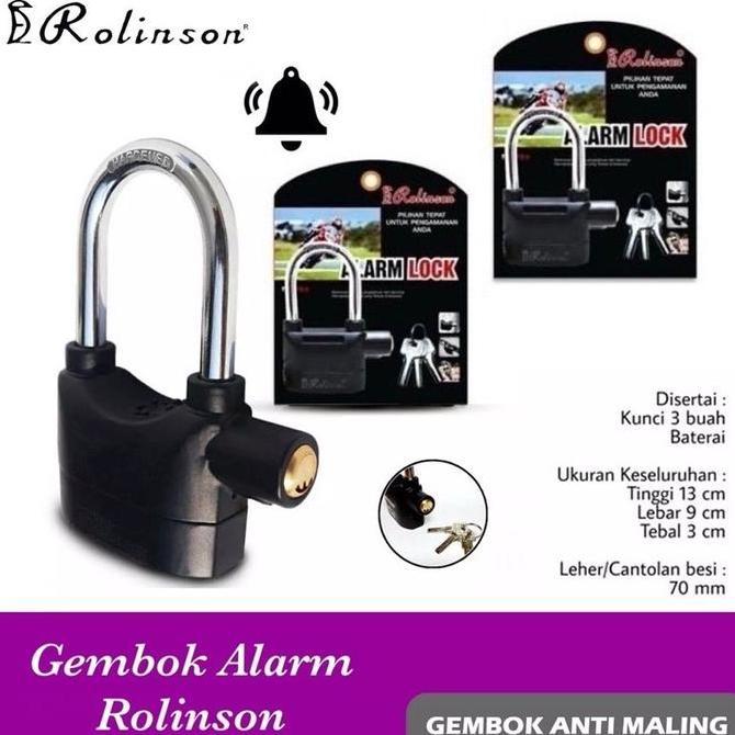 GEMBOK ALARM PADLOCK 12 CM ANTI MALING ROLINSON GEMBOK ALARM 2 IN 1 BODI BESAR GEMBOK CAKRAM MOTOR