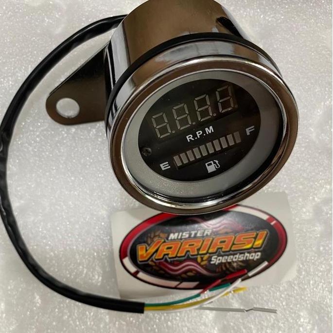 kree.shyna / Rpm digital Plus Amper Bensin Led Model Bulat Chrome Krum Indikator Fuel Meter Classic 