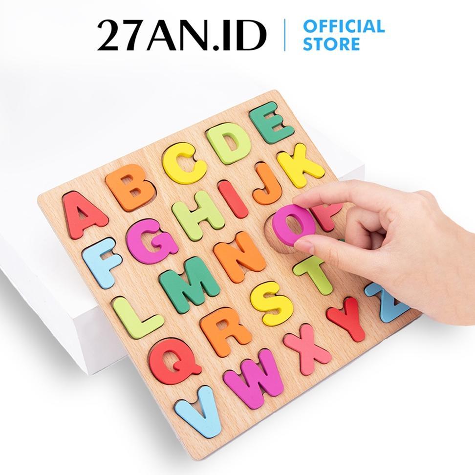 original ( 27an.id ) mainan puzzle kayu edukasi anak 3d h659 poney puzzle timbul angka alphabet bent