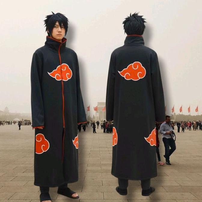 BAGIRNO81 - JUBAH COSPLAY NARUTO AKATSUKI PANJANG PRIA HITAM ZIPPER DEWASA DAN ANAK