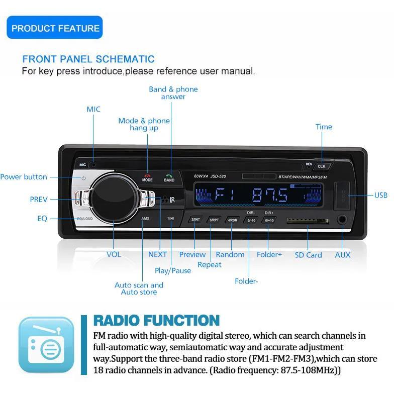 Bluetooth car tape multifunction car radio audio tape USB MP3 FM radio JSD-520